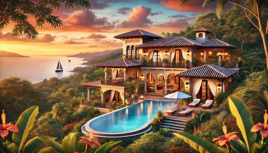 Illustration of a home overlooking the ocean at Hacienda del Mar in Costa Rica